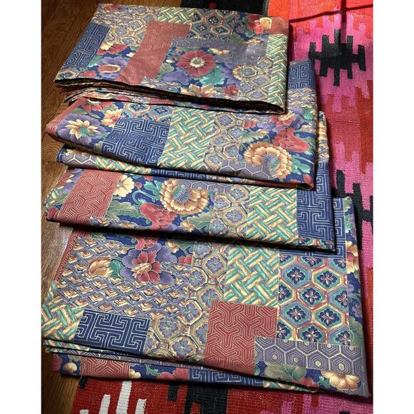 Sheridan Australia Drapes Curtains Set Of 4, Patchwork Blue Red Lined Rare50x84” - Picture 4 of 16